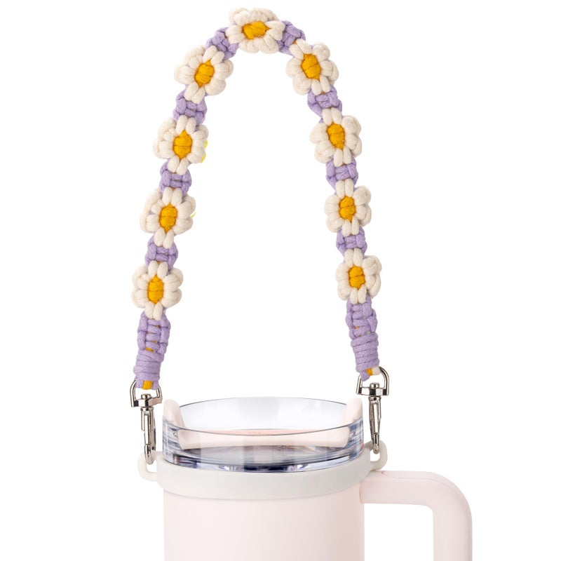 Bluwing Water Bottle Handle with Strap Compatible with Owala  Stanley Cup  Hydro Flask  Water Bottle Handle Fits Most 12-40oz Water Bottles(Daisy Purple 1) - Image 1